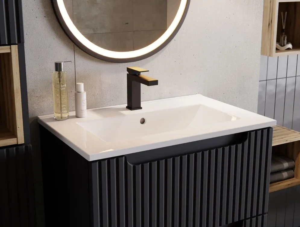 Szafka pod umywalkę NOVA BLACK 82-50-2S 50cm czarna z szufladami I sklep meblowy MIRAT. styl RYFLOWANY