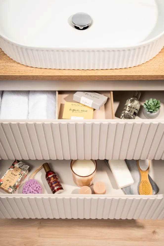 Szafka pod umywalkę NOVA CASHMERE 82-80-2S 80cm kaszmirowa z szufladami I sklep meblowy MIRAT. styl RYFLOWANY