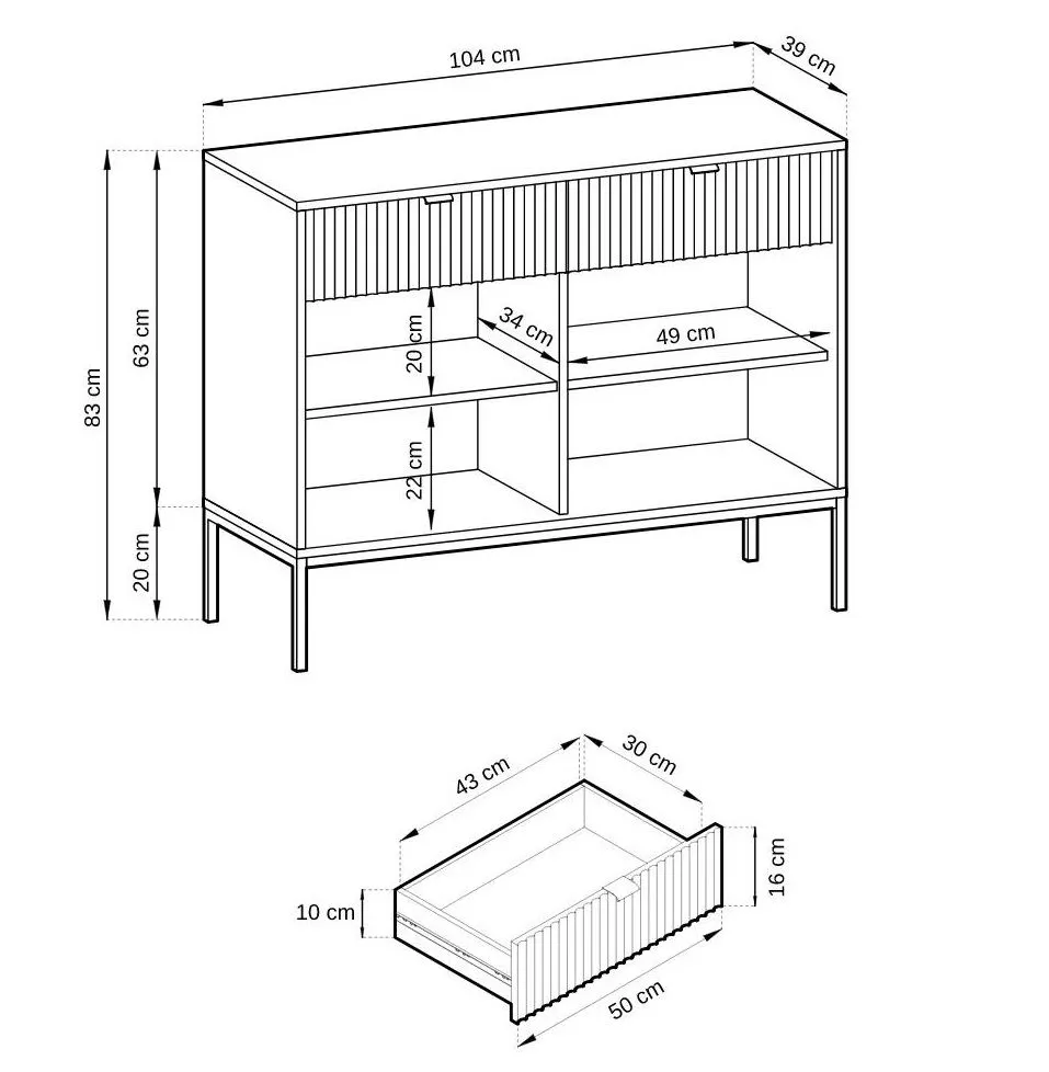 Komoda MILONA 2D2S 104 cm biała mat I sklep meblowy MIRAT. styl RYFLOWANY kolekcja MILONA
