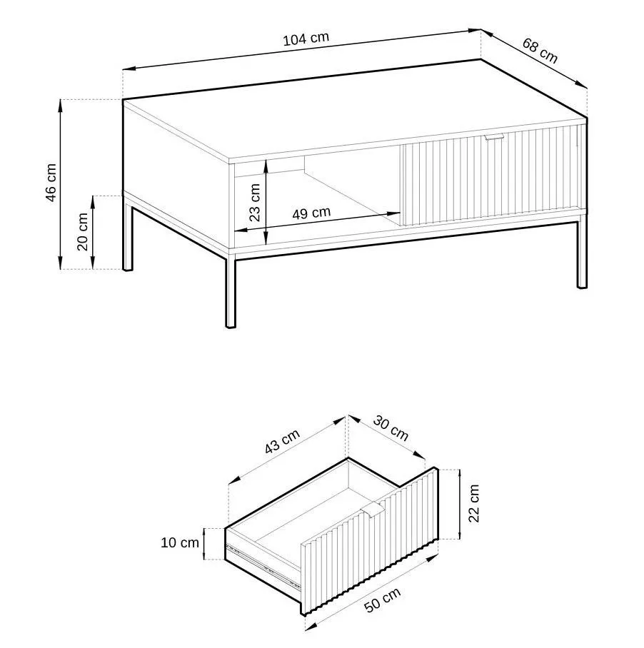 Stolik kawowy MILONA 104x68 czarny mat z szufladą I sklep meblowy MIRAT. styl GLAMOUR, RYFLOWANY kolekcja MILONA