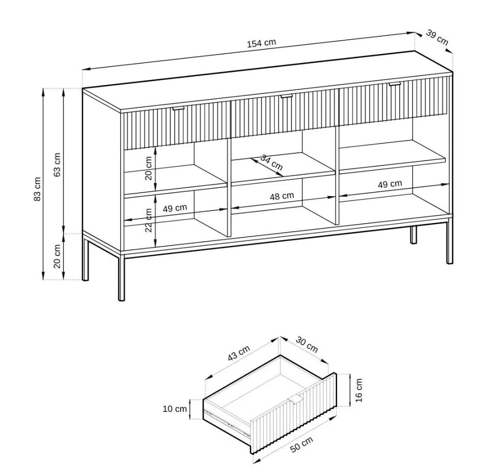 Komoda MILONA 3D3S 154 cm biała mat I sklep meblowy MIRAT. styl RYFLOWANY kolekcja MILONA