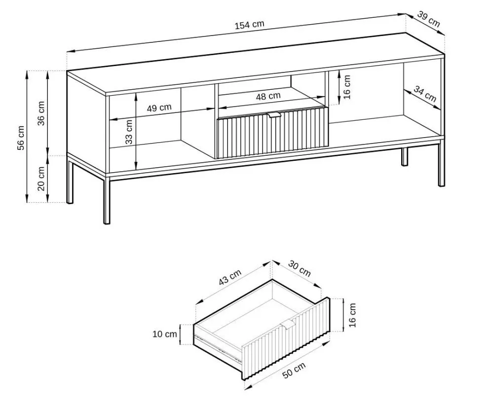 Szafka RTV MILONA 154 stojąca szara mat I sklep meblowy MIRAT. styl GLAMOUR, RYFLOWANY kolekcja MILONA