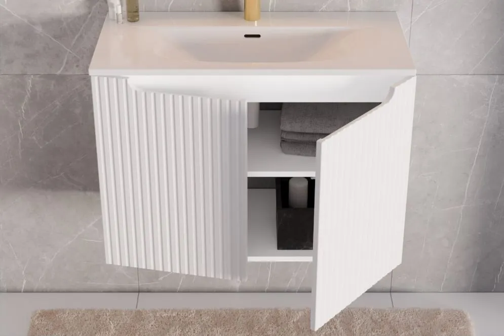 Szafka pod umywalkę NOVA WHITE 82-50-2D 50cm biała ryflowane fronty I sklep meblowy MIRAT. styl RYFLOWANY