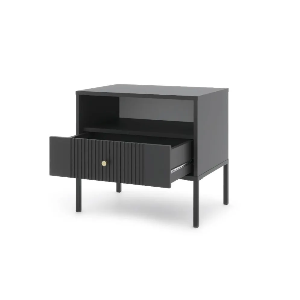 Szafka nocna ISEO 54x39 czarna mat loftowa I sklep meblowy MIRAT. styl GLAMOUR, LOFT, RYFLOWANY kolekcja ISEO