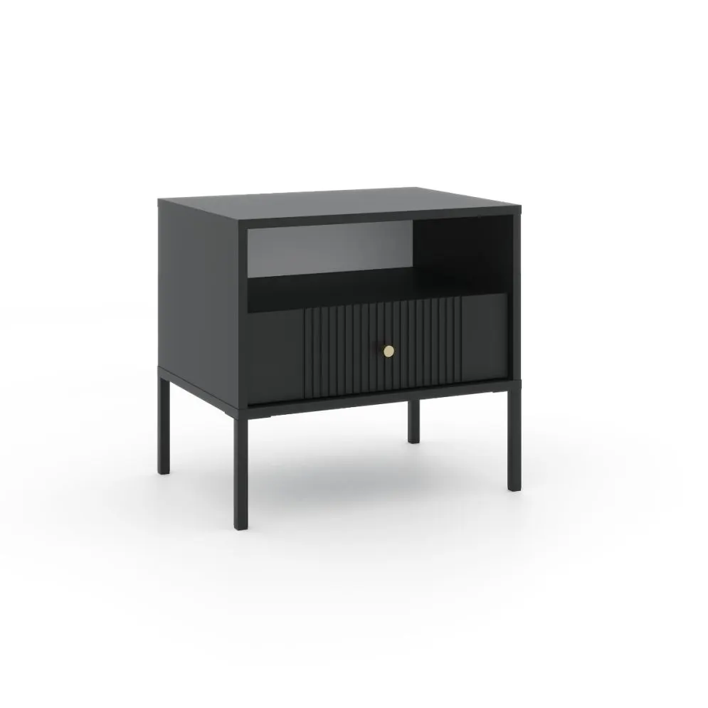 Szafka nocna ISEO 54x39 czarna mat loftowa I sklep meblowy MIRAT. styl GLAMOUR, LOFT, RYFLOWANY kolekcja ISEO