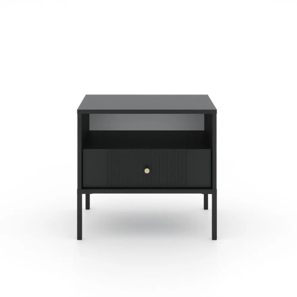 Szafka nocna ISEO 54x39 czarna mat loftowa I sklep meblowy MIRAT. styl GLAMOUR, LOFT, RYFLOWANY kolekcja ISEO