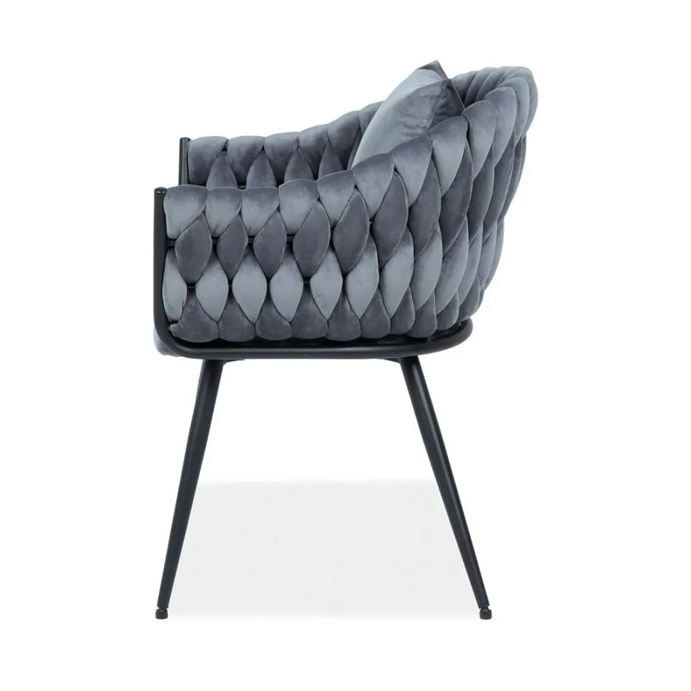 Krzesło tapicerowane NUVO VELVET szare z poduszką na oparcie | MIRAT. styl GLAMOUR