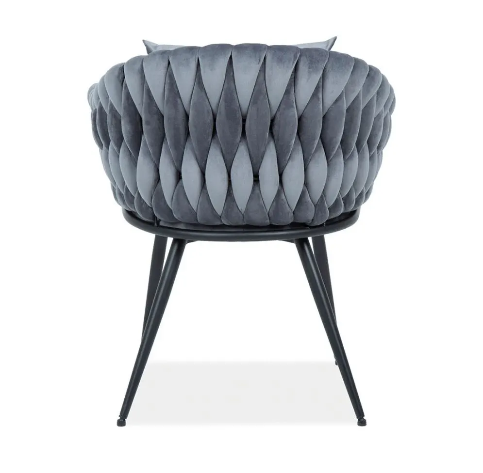 Krzesło tapicerowane NUVO VELVET szare z poduszką na oparcie | MIRAT. styl GLAMOUR