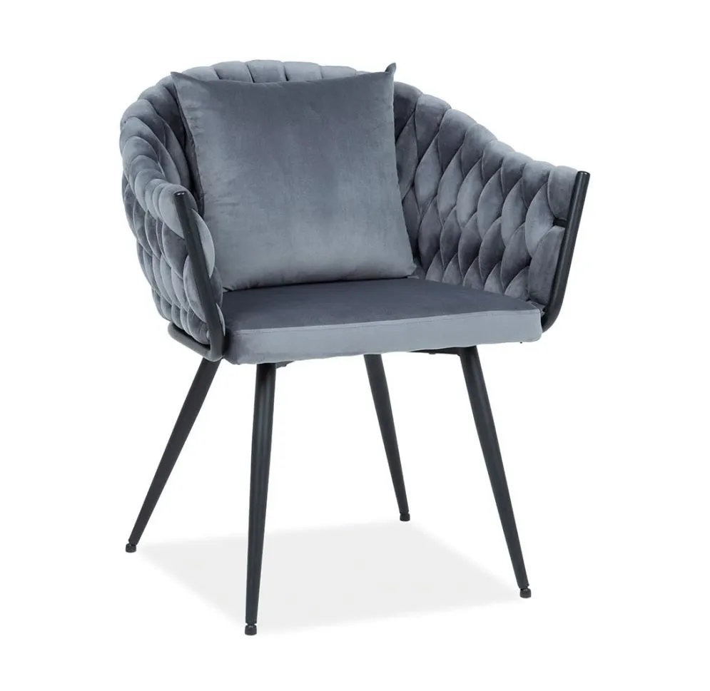 Krzesło tapicerowane NUVO VELVET szare z poduszką na oparcie | MIRAT. styl GLAMOUR