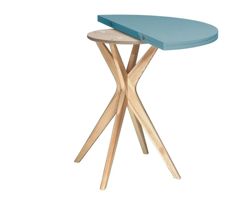 Pastelowy stół rozkładany CUTTI 100x100 niebieski do jadalni styl PASTELE