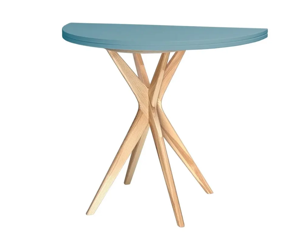 Pastelowy stół rozkładany CUTTI 100x100 niebieski do jadalni styl PASTELE