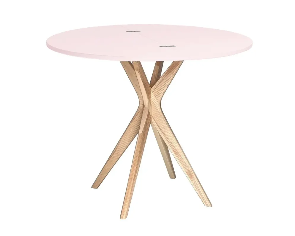 Modny stół CUTTI 100x100 z różowym blatem styl PASTELE