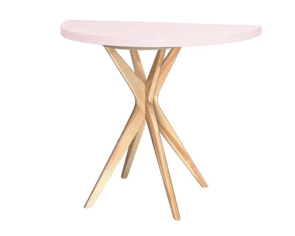 Modny stół CUTTI 100x100 z różowym blatem styl PASTELE