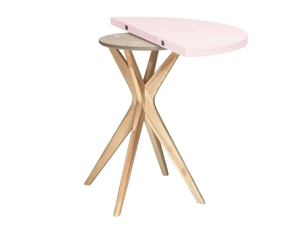 Modny stół CUTTI 100x100 z różowym blatem styl PASTELE