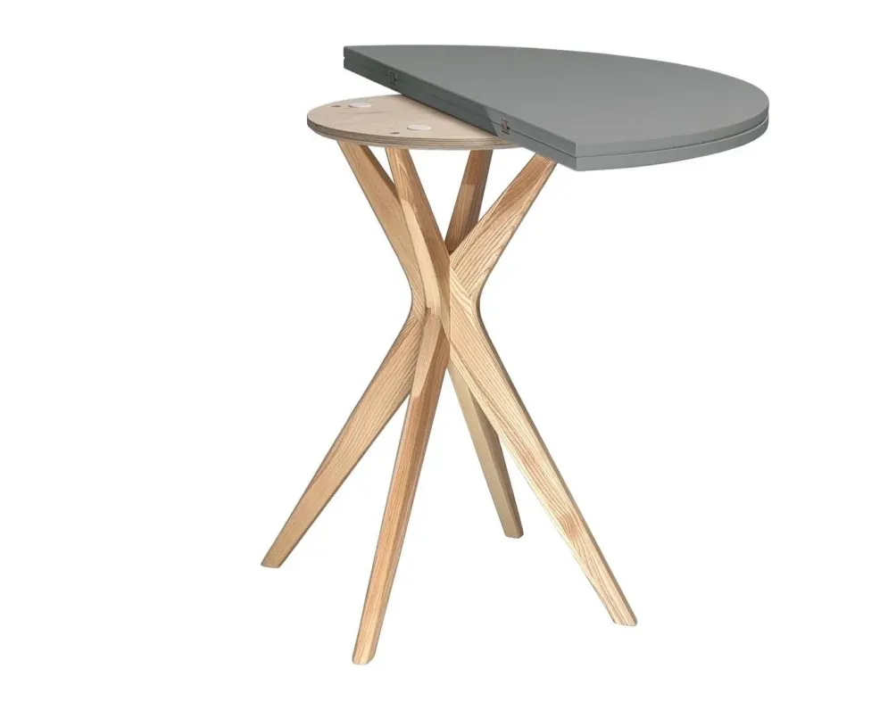 Loftowy stół CUTTI 100x100 z szarym rozkładanym blatem