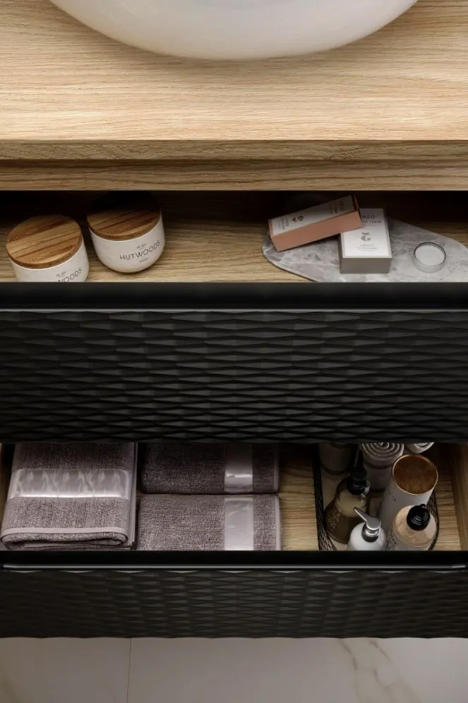 Szafka pod umywalkę OCEAN BLACK 82-70-2S 70cm dąb olejowany/czarna z szufladami I sklep meblowy MIRAT. styl GLAMOUR