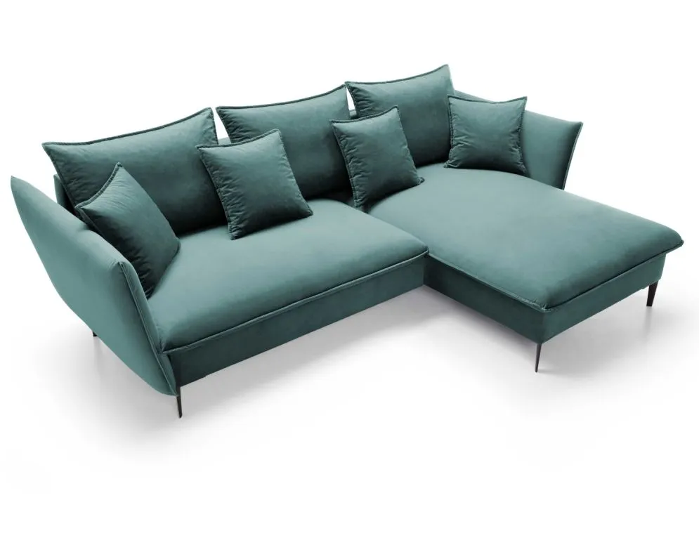 Narożnik z funkcją spania BOSS morski z poduszkami  I sklep meblowy MIRAT.