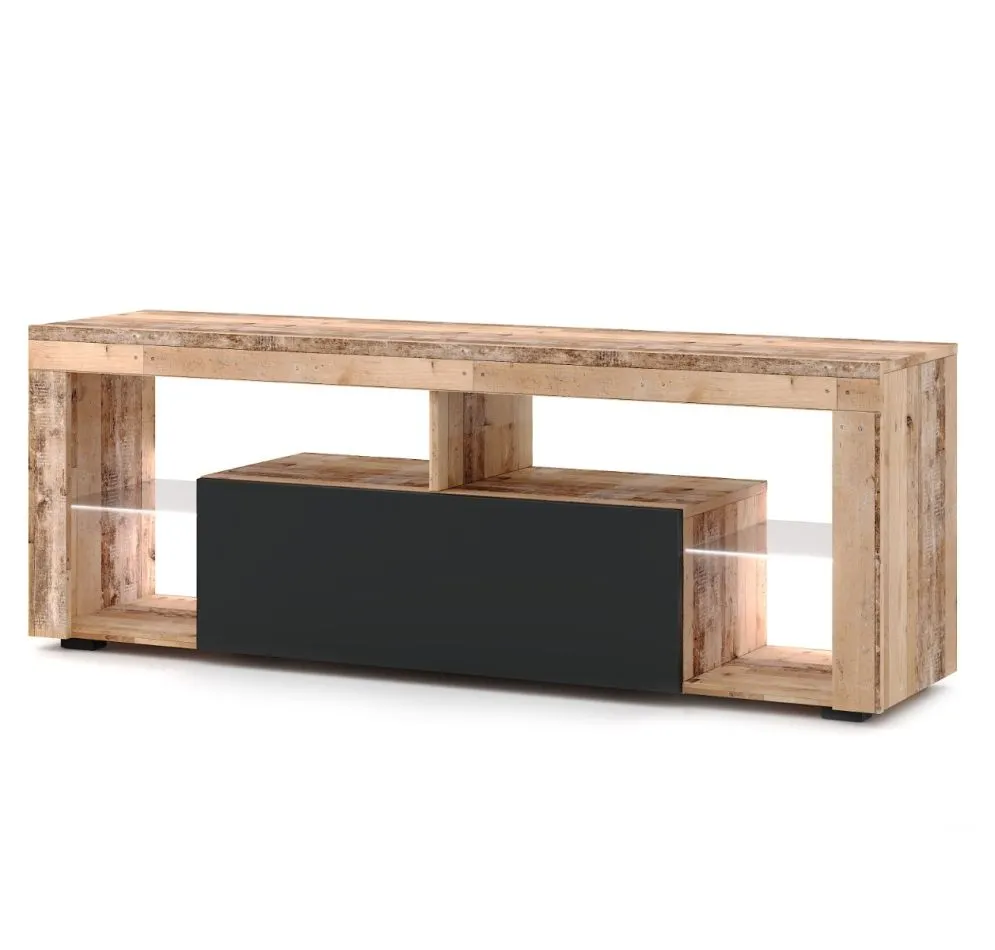 Szafka RTV EVEREST 140cm dąb old style/antracytowa z oświetleniem LED | sklep MIRAT styl LOFT, SKANDYNAWSKI