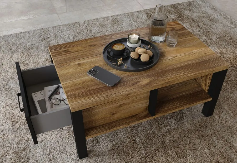 Stolik kawowy OLIN 90x56 z szufladą I sklep meblowy MIRAT. styl LOFT kolekcja OLIN