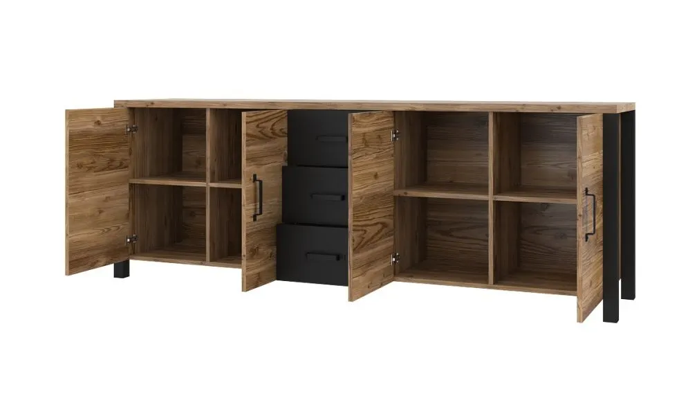 Komoda OLIN 4D3S appenzeller/czarna I sklep meblowy MIRAT. styl LOFT kolekcja OLIN