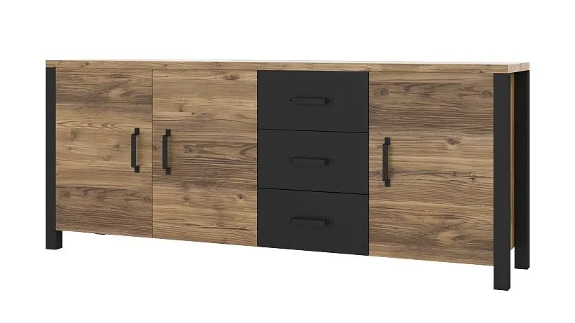 Komoda OLIN 3D3S appenzeller/czarna I sklep meblowy MIRAT. styl LOFT kolekcja OLIN