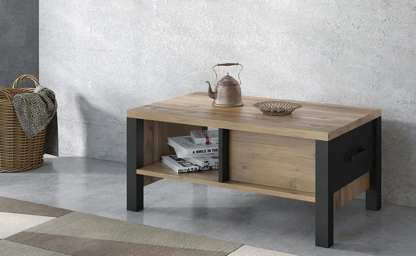 Stolik kawowy OLIN 90x56 z szufladą I sklep meblowy MIRAT. styl LOFT kolekcja OLIN