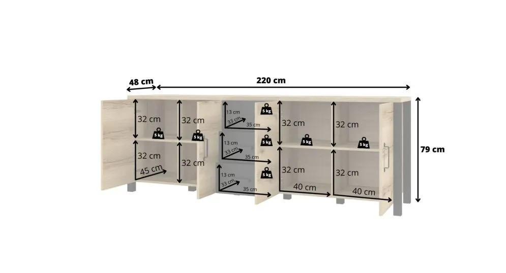 Komoda OLIN 4D3S appenzeller/czarna I sklep meblowy MIRAT. styl LOFT kolekcja OLIN