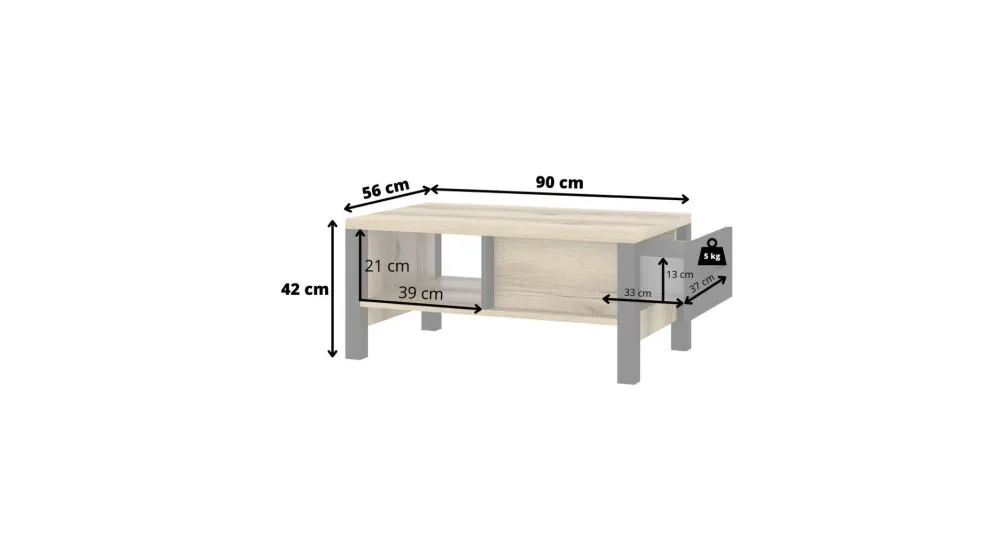 Stolik kawowy OLIN 90x56 z szufladą I sklep meblowy MIRAT. styl LOFT kolekcja OLIN