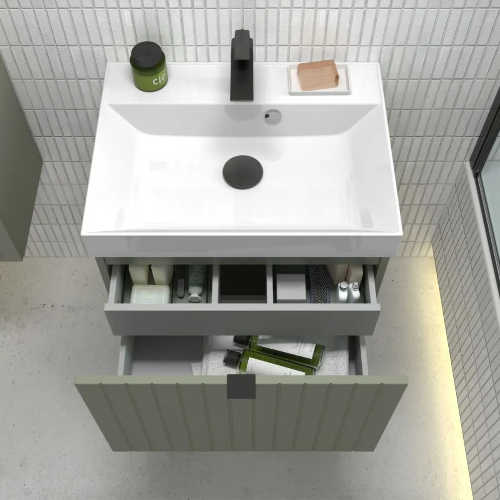 Szafka pod umywalkę HARMO 60 cm szaro-zielona półmat z szufladami | MIRAT  kolekcja HARMO