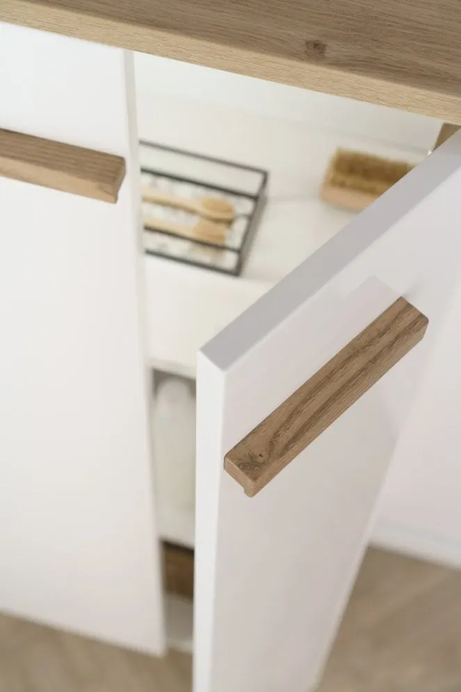 Szafka łazienkowa średnia L-WOOD 50 cm biała połysk z blatem | MIRAT kolekcja L-WOOD