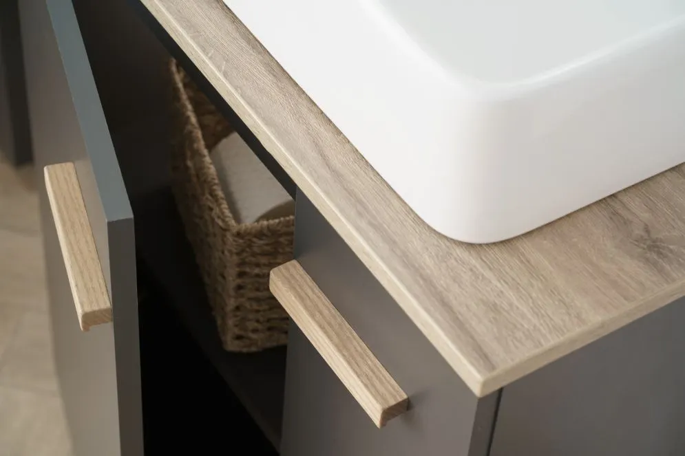 Szafka pod umywalkę L-WOOD 79 cm antracyt mat z szufladą cargo | MIRAT  kolekcja L-WOOD