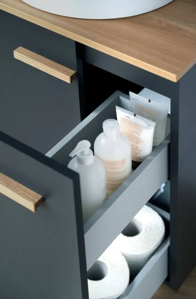 Szafka pod umywalkę L-WOOD 59 cm antracyt mat z szufladą cargo | MIRAT  kolekcja L-WOOD