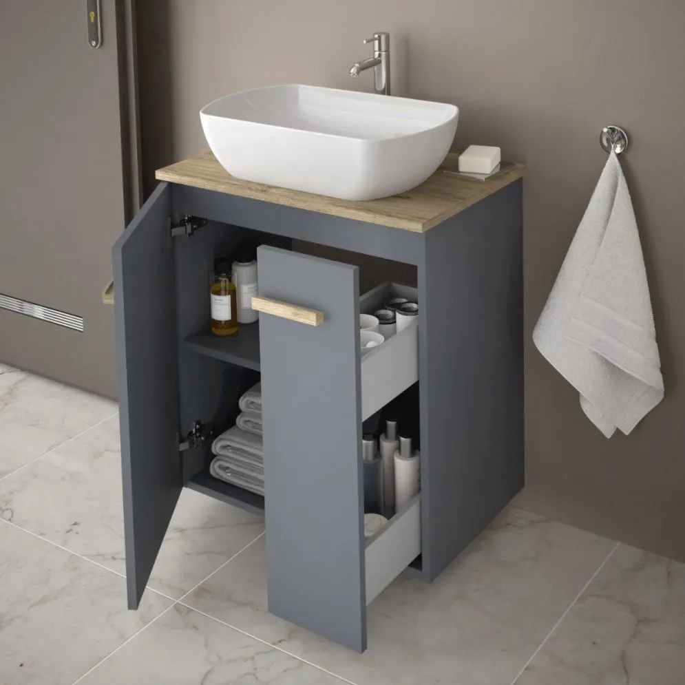 Szafka pod umywalkę L-WOOD 59 cm antracyt mat z szufladą cargo | MIRAT  kolekcja L-WOOD