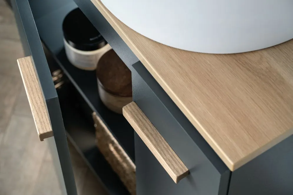 Szafka pod umywalkę L-WOOD 59 cm antracyt mat z szufladą cargo | MIRAT  kolekcja L-WOOD