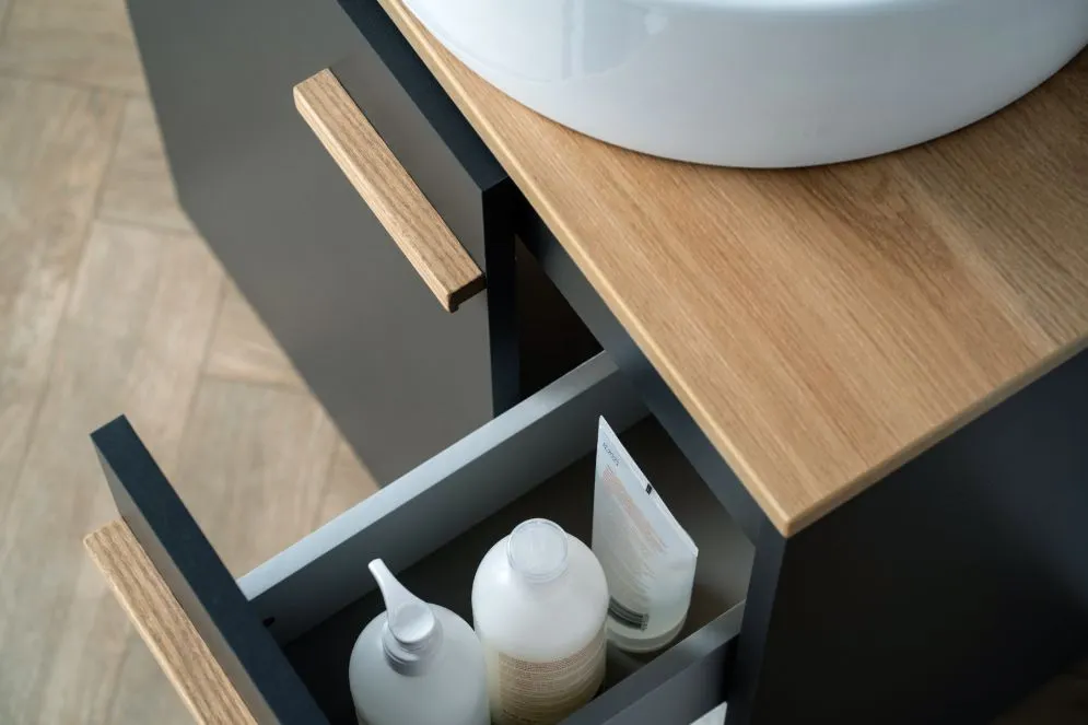 Szafka pod umywalkę L-WOOD 59 cm antracyt mat z szufladą cargo | MIRAT  kolekcja L-WOOD