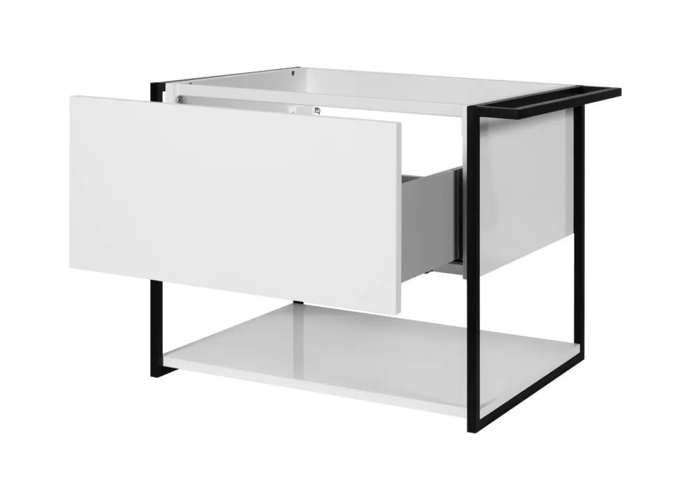 Szafka pod umywalkę LOV 60 cm biała połysk w czarnej ramie z półką | MIRAT  kolekcja LOV