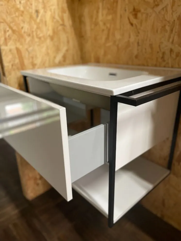 Szafka pod umywalkę LOV 80 cm biała połysk z wieszakiem na ręcznik| MIRAT  kolekcja LOV