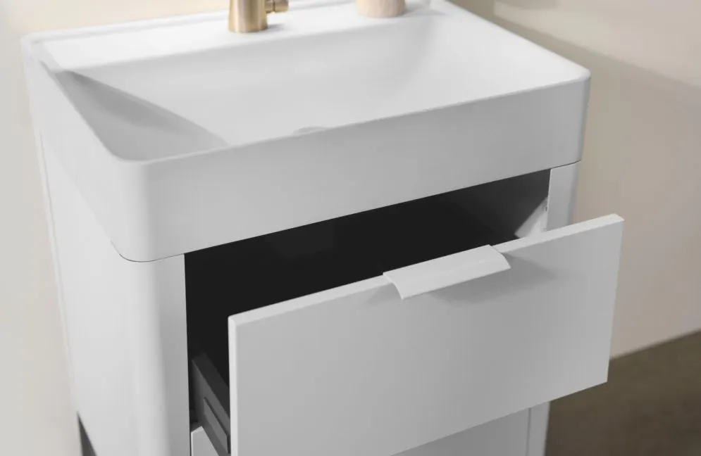 Stojąca szafka pod umywalkę meblową VIBE 60 cm biało-szara półmat z cichym domykiem | MIRAT  kolekcja VIBE