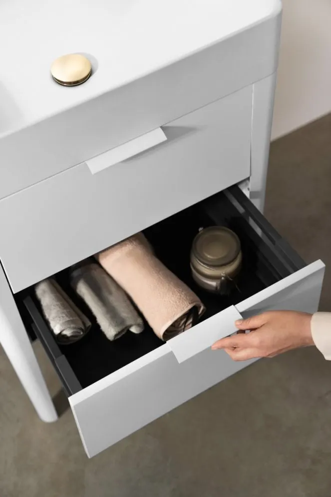 Stojąca szafka pod umywalkę meblową VIBE 60 cm biało-szara półmat z cichym domykiem | MIRAT  kolekcja VIBE