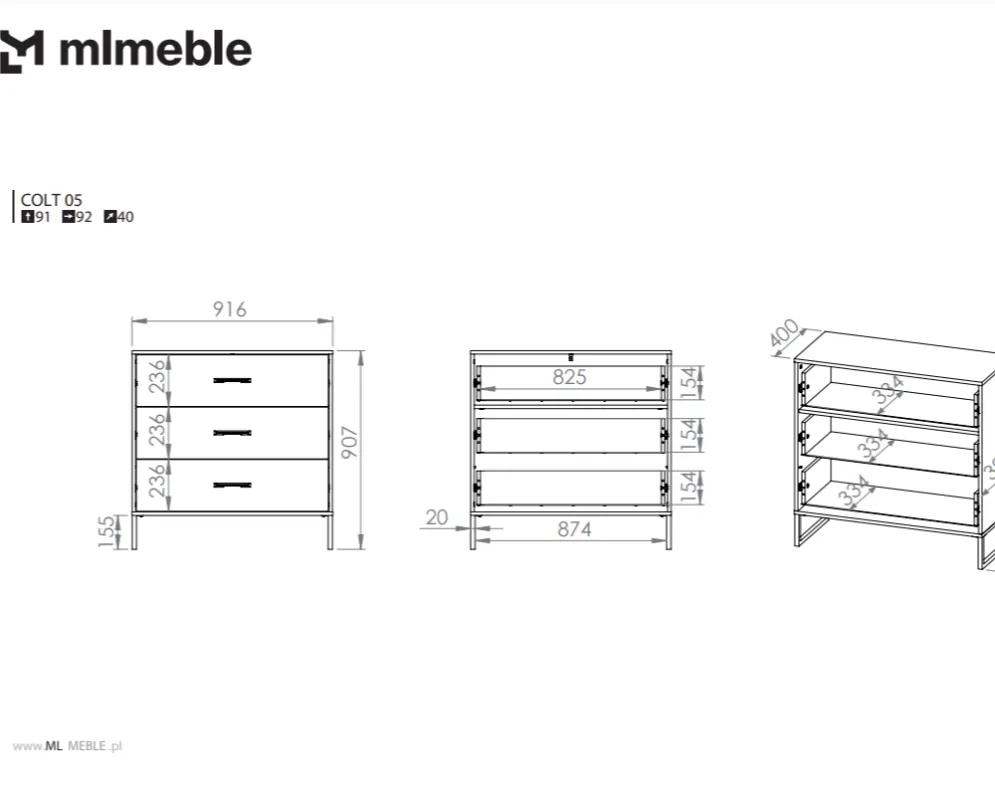 Komoda COLT 05 3S 90 dąb złoty craft/czarna I sklep meblowy MIRAT. styl LOFT kolekcja COLT
