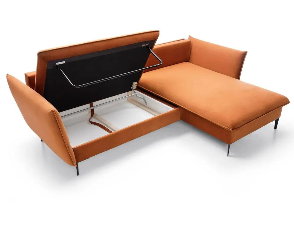 Narożnik z funkcją spania BOSS pomarańczowy z poduszkami I sklep meblowy MIRAT.