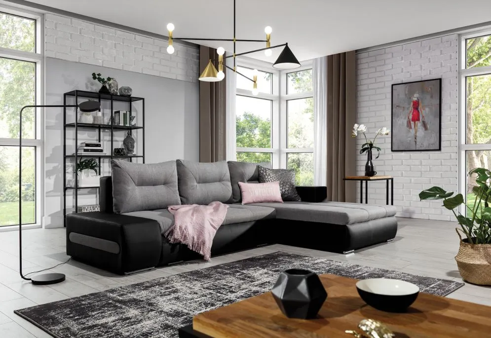 Narożnik z funkcją spania OTTAVIO szary/czarny lewy nowoczesny | MIRAT. w stylu  kolekcja