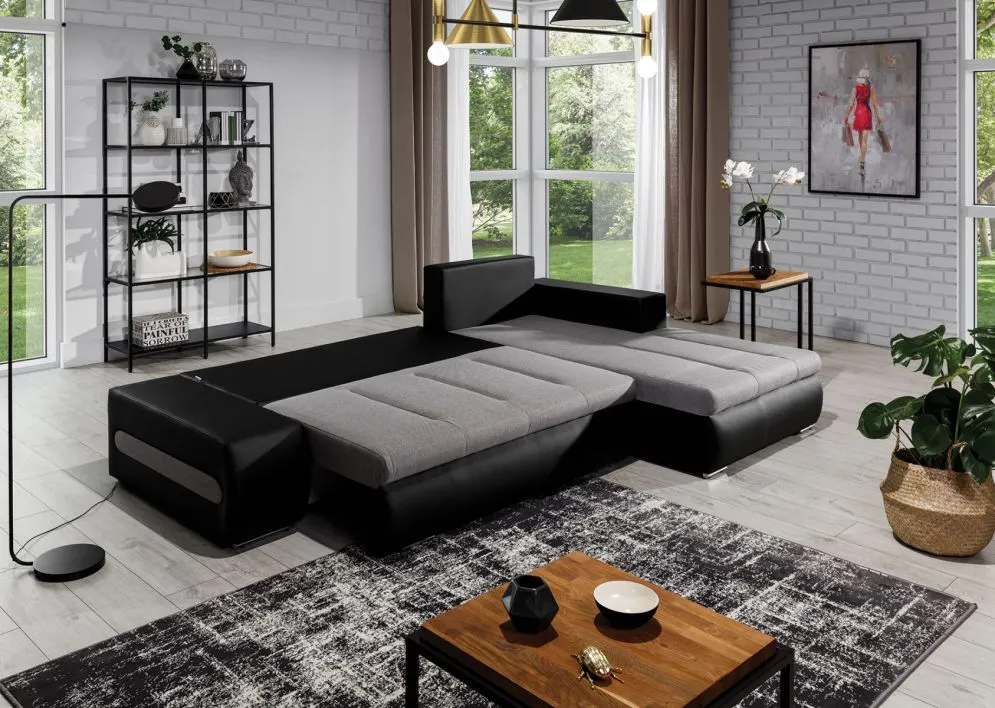 Narożnik z funkcją spania OTTAVIO szary/czarny lewy nowoczesny | MIRAT. w stylu  kolekcja