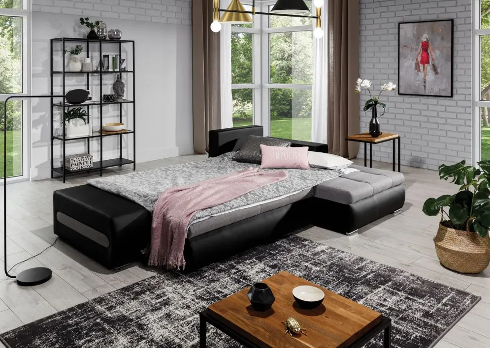 Narożnik z funkcją spania OTTAVIO szary/czarny lewy nowoczesny | MIRAT. w stylu  kolekcja