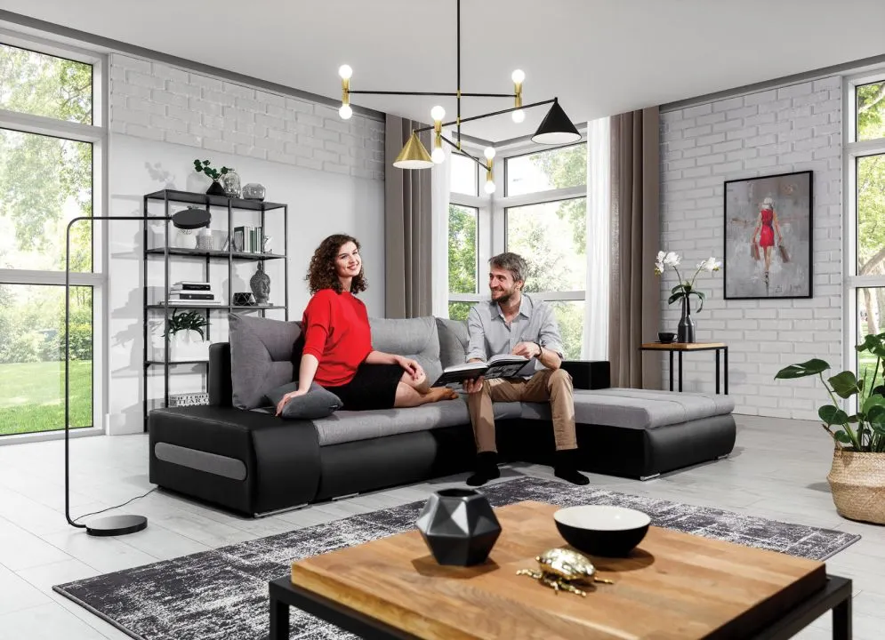 Narożnik z funkcją spania OTTAVIO szary/czarny lewy nowoczesny | MIRAT. w stylu  kolekcja