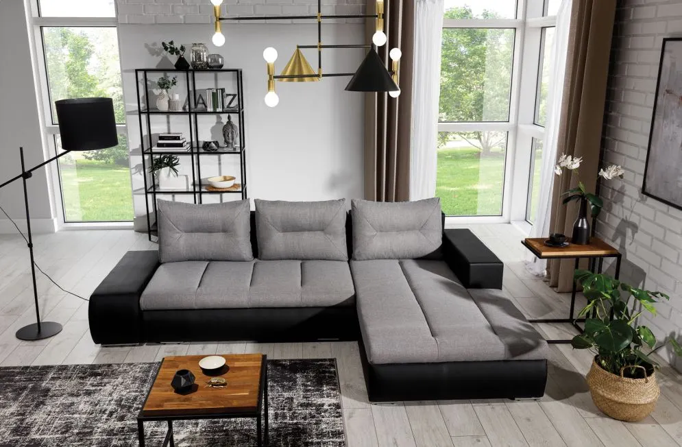 Narożnik z funkcją spania OTTAVIO szary/czarny lewy nowoczesny | MIRAT. w stylu  kolekcja