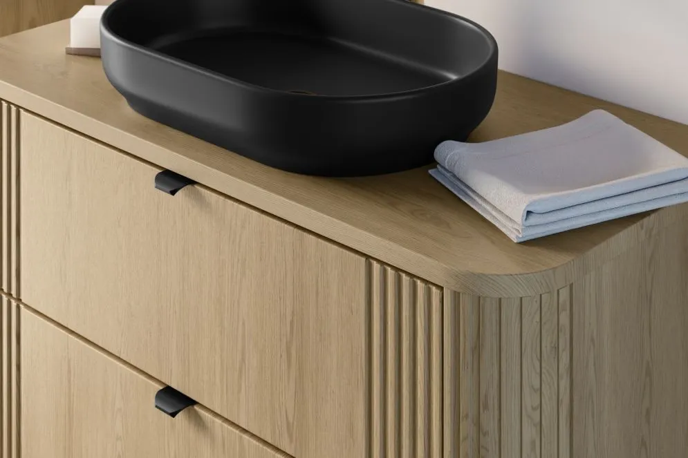 Trwała szafka pod umywalkę nablatową OVALIA CREMONA 2S 100cm dąb cremona z blatem I sklep meblowy MIRAT. styl RYFLOWANY, SKANDYNAWSKI kolekcja OVALIA