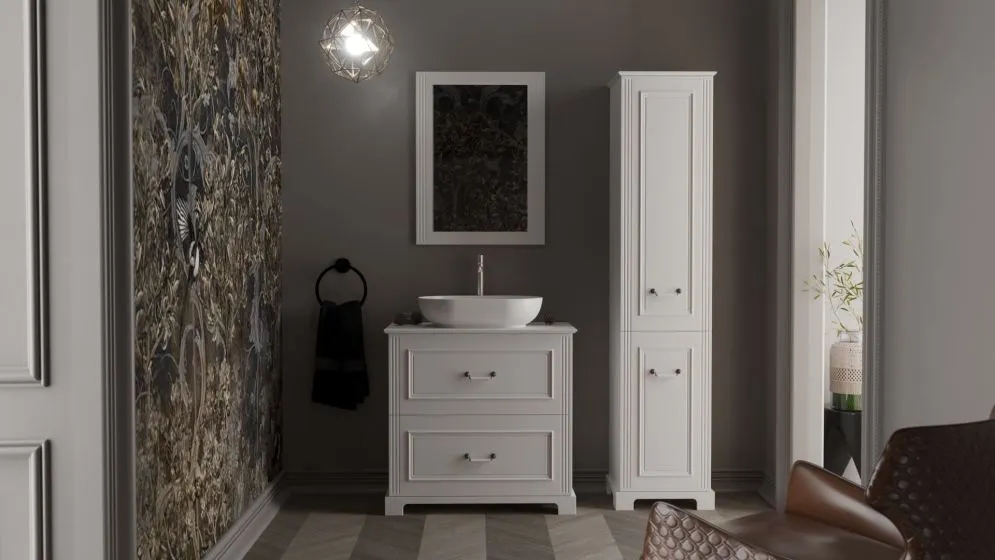 Lustro łazienkowe OXFORD 60x80 cm w ramie w kolorze starej bieli | MIRAT  kolekcja OXFORD