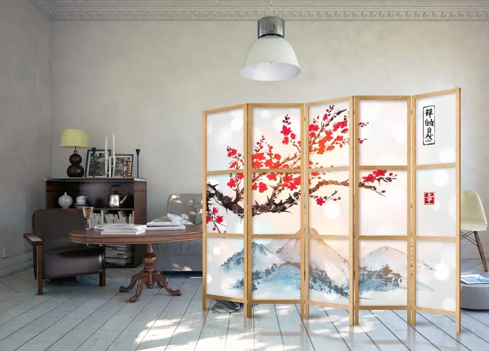 Parawan japoński Orient 225x172 cm 5-częściowy biały | MIRAT.