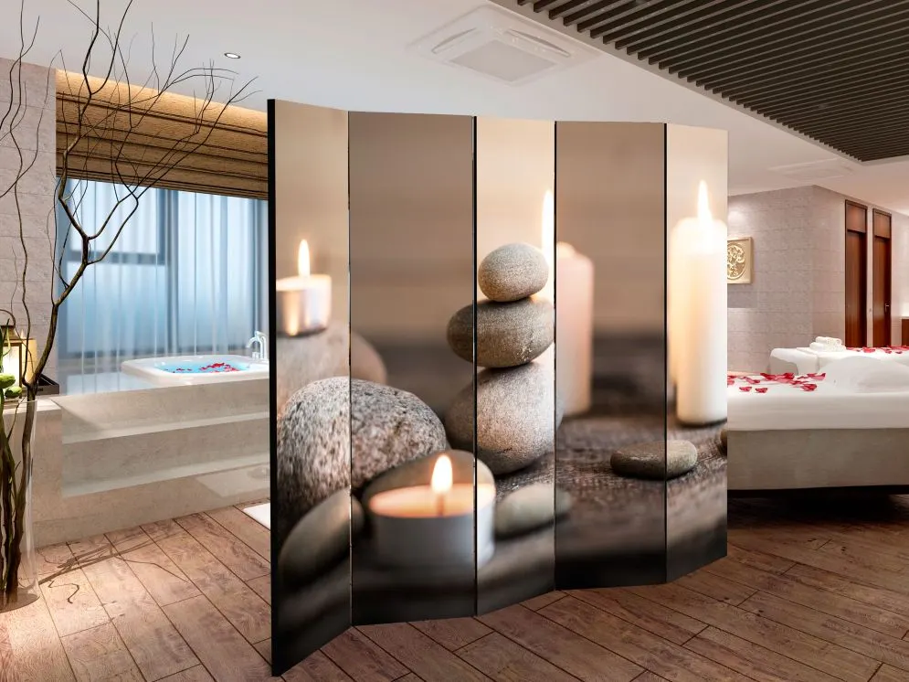 Parawan akustyczny Orient 225x172 cm 5-częściowy beżowy | MIRAT.